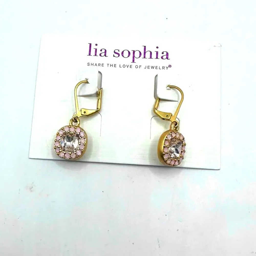 Lia Sophia PIPPA Earring NWT Dangle Drop Jewelry Pink White Crystal gold tone